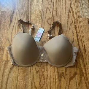 Natori pure luxe lace trim seamless bra sun tan 34D